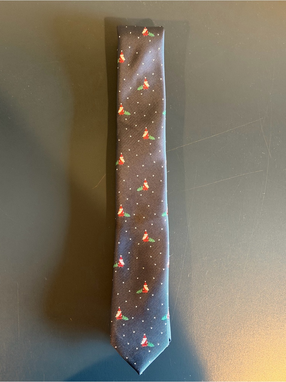 Tommy Hilfiger Navy Santa Trees Christmas Tie - Youth
